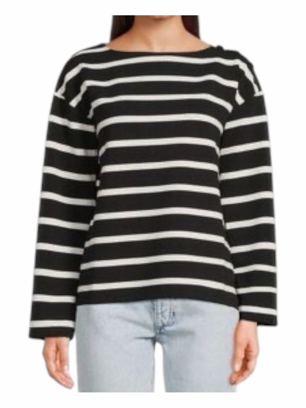NWT! Rag & Bone Irina Textured Black & White Stripe Long Sleeve Top. Size XXS.